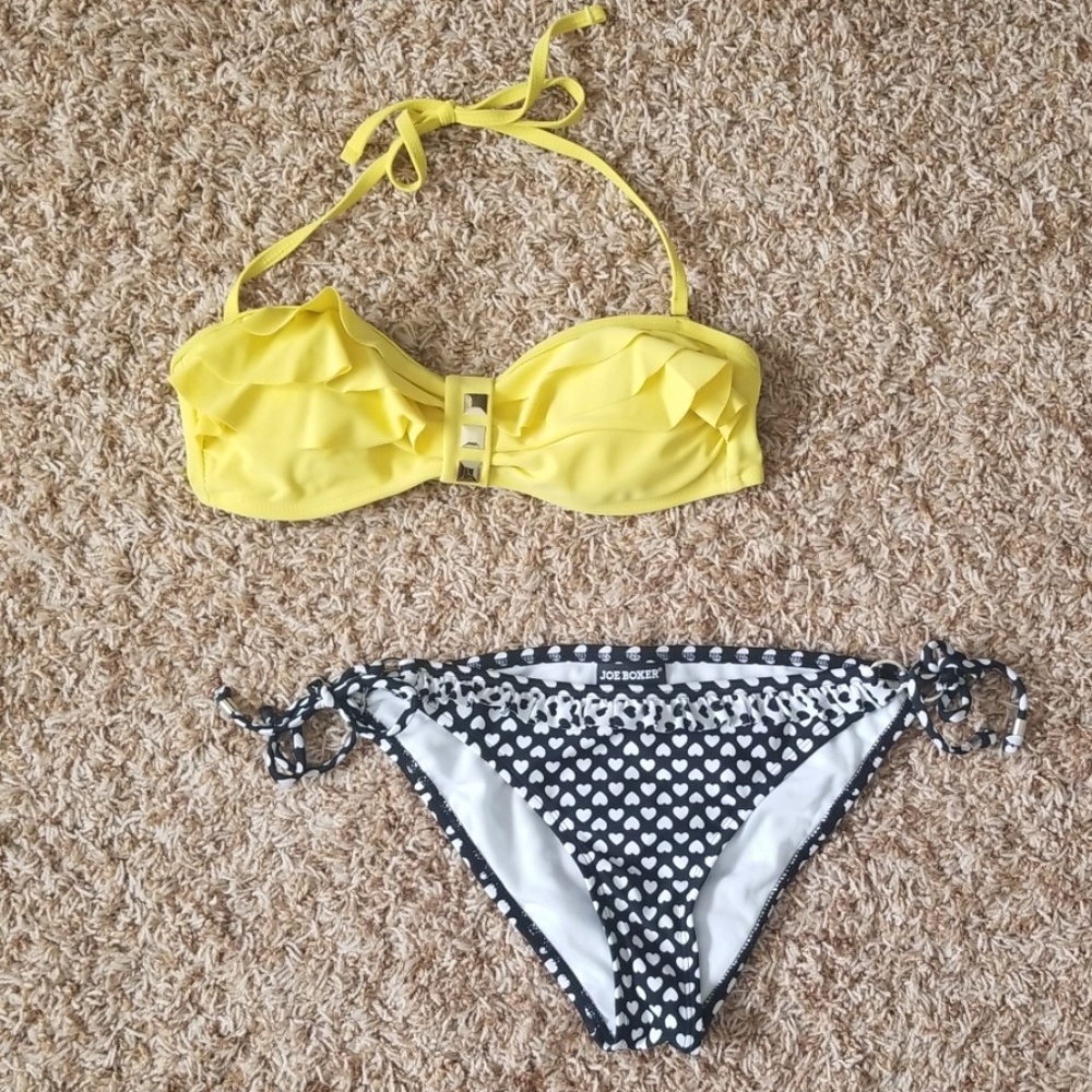 Yellow Bandeau/Halter with ruffles bikini